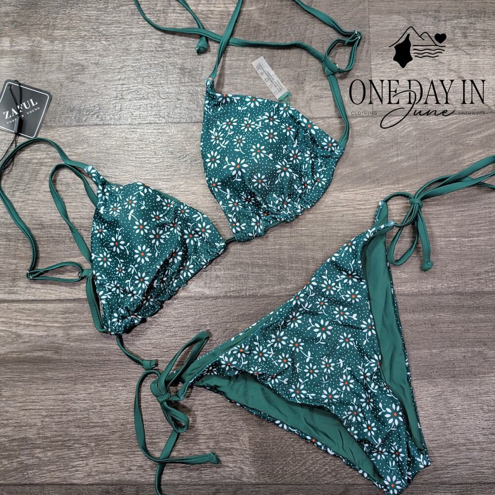 Zaful Floral Adjustable Triangle Tie Side Bikini Swimsuit Size M
